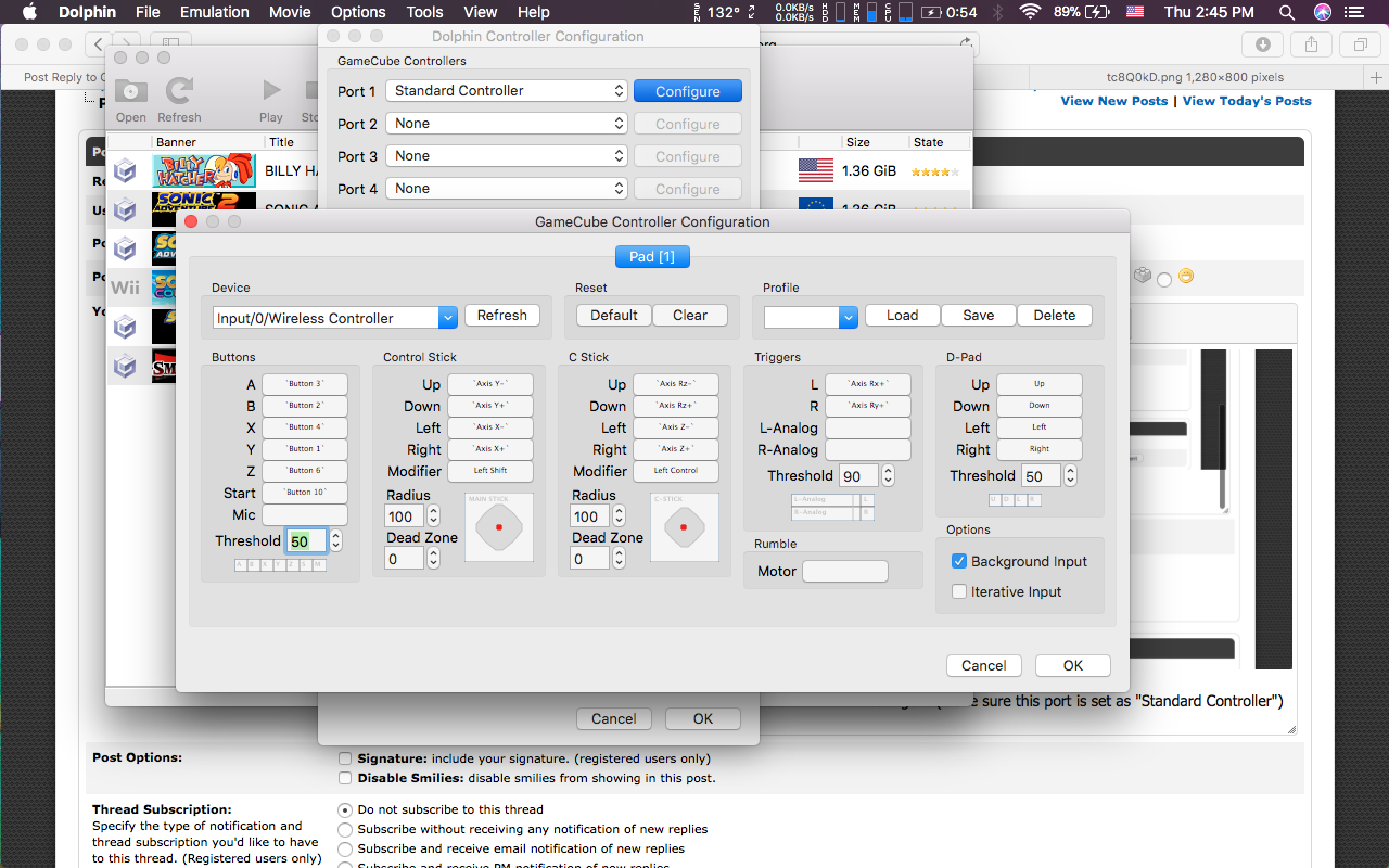 dolphin emulator mac configure logitech controller